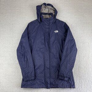 The North Face Jacket Womens Medium Blue Polka Dot Resolve Dry Vent Rain Coat